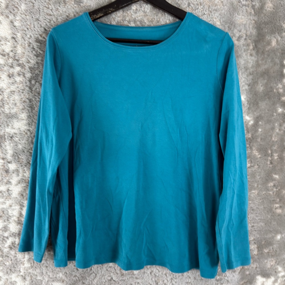 Talbots Plus Size X Cotton Knit Casual Pullover Tee Shirt Teal Long Sleeve Women